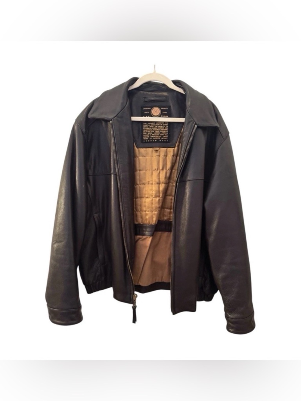 RARE VTG Andrew Marc New York Dark Brown Leather Jacket Quilted Lining Sz XL